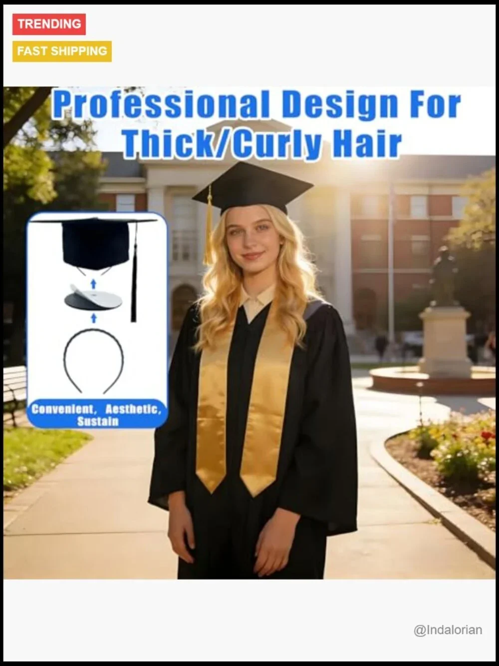 Graduation Cap Headband Insert with Hair Clips, Anti-Falling Design